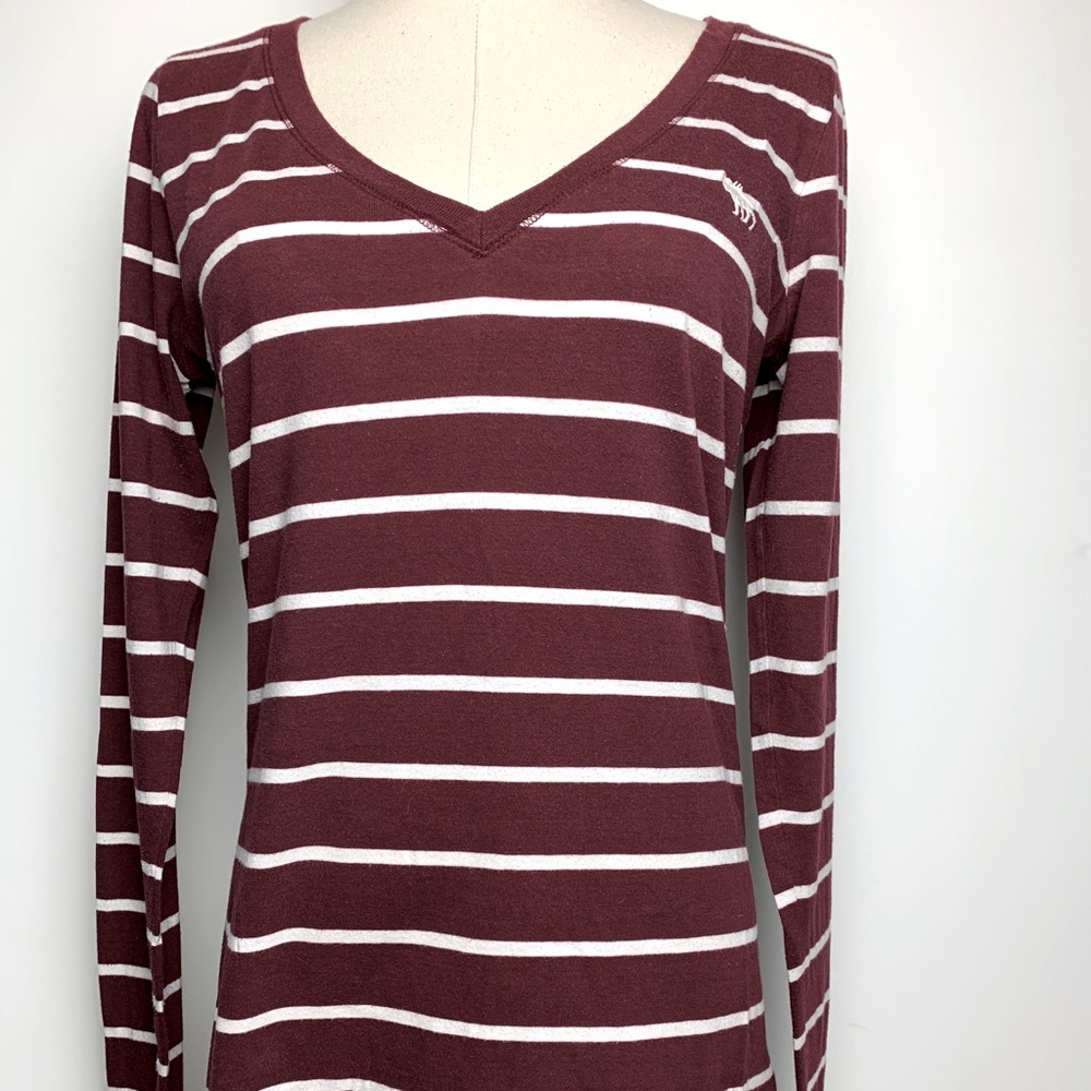 Wine Red/White Striped Long Sleeve Abercrombie - 3/$10